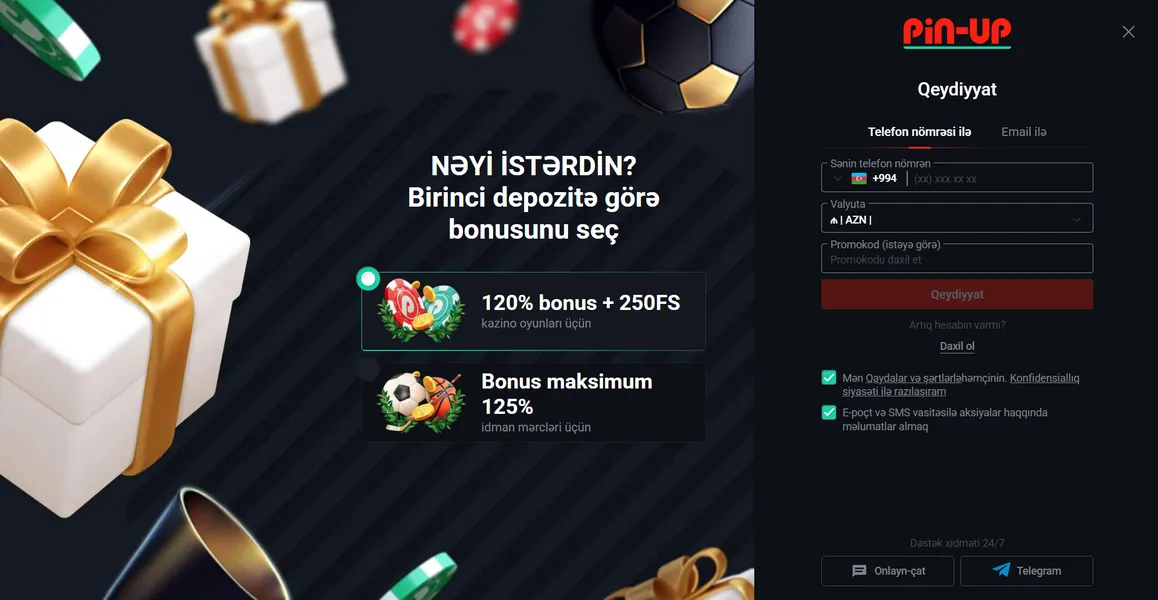 Azərbaycanda Pin Up kazinosunda qeydiyyat